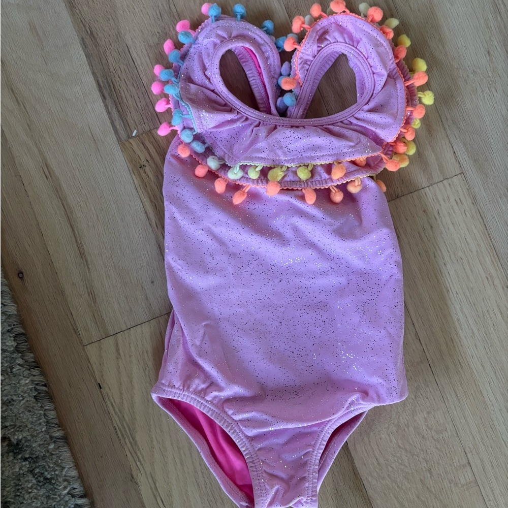 Pilyq Vibrant Pink Swimsuit with Pom-Pom Accents